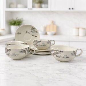 Harmony House Caribbean Cup & Saucer Set of 4 Coastal Scene - Vintage